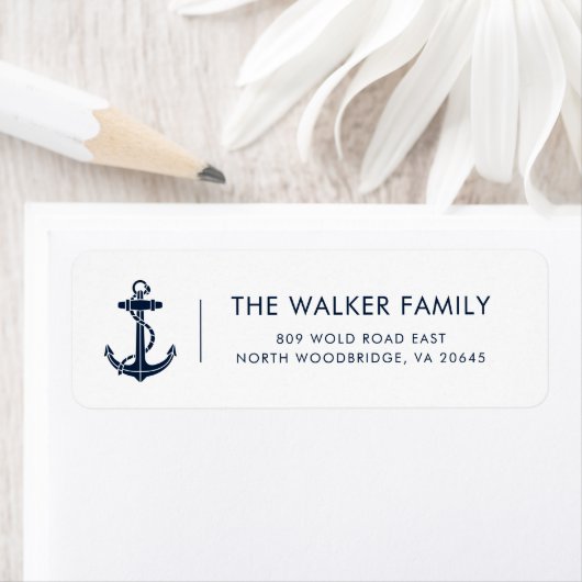 Modern Nautical Boat Anchor Family Return Address ラベル (インサイチュ)