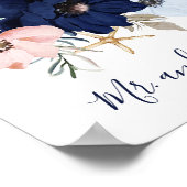 Modern Nautical | Floral Mr. and Mrs. Wedding Sign ポスター (角)