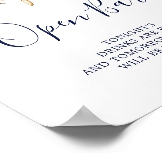 Modern Nautical | Floral Open Bar Sign ポスター (角)