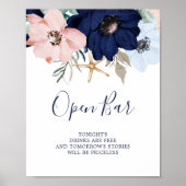 Modern Nautical | Floral Open Bar Sign ポスター (正面)