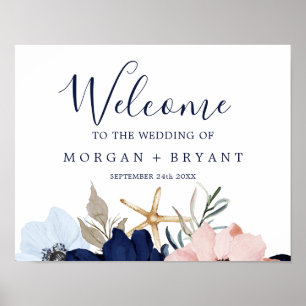 Modern Nautical   Floral Wedding Welcome ポスター