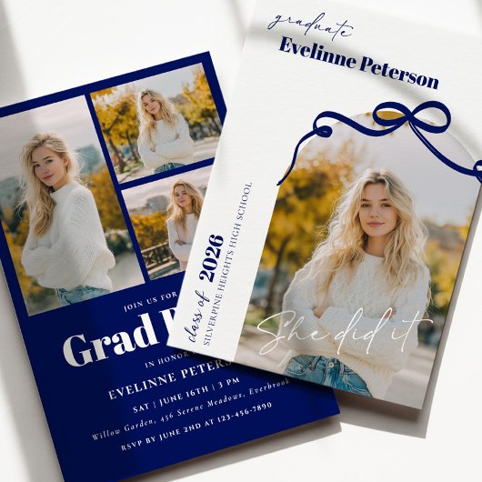 Modern Navy 2026 Graduation Invitation 招待状