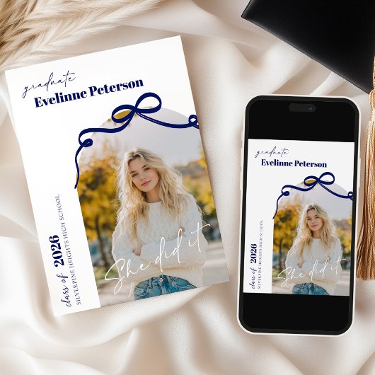 Modern Navy 2026 Graduation Invitation 招待状