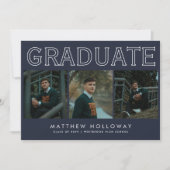Modern Navy 3 Photo Graduation Announcement  招待状 (正面)