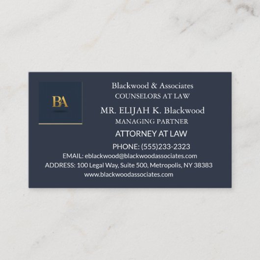 Modern Navy and Gold Law Firm Business Card 名刺 (正面)