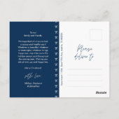 Modern Navy Blu Bow Pattern Family Photo Christmas ポストカード (裏面)