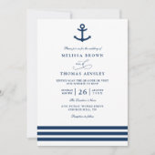 Modern Navy Blue Anchor Nautical QR Code Wedding 招待状 (正面)