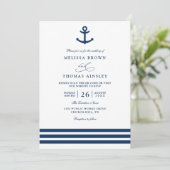 Modern Navy Blue Anchor Nautical QR Code Wedding 招待状 (スタンド正面)