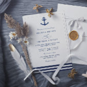 Modern Navy Blue Anchor Nautical QR Code Wedding 招待状