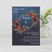 modern navy blue and burgundy wedding invitations 招待状 (スタンド正面)