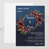 modern navy blue and burgundy wedding invitations 招待状 (正面/裏面)