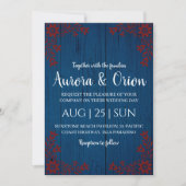 modern navy blue and burgundy wedding invitations 招待状 (正面)
