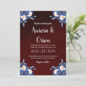 modern navy blue and burgundy wedding invitations 招待状 (スタンド正面)