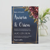 modern navy blue and burgundy wedding invitations 招待状 (スタンド正面)