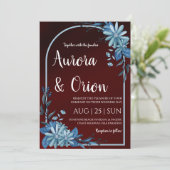 modern navy blue and burgundy wedding invitations 招待状 (スタンド正面)