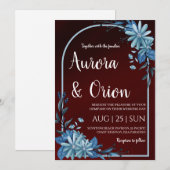 modern navy blue and burgundy wedding invitations 招待状 (正面/裏面)