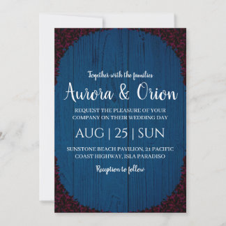 modern navy blue and burgundy wedding invitations 招待状