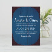modern navy blue and burgundy wedding invitations 招待状 (スタンド正面)
