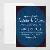 modern navy blue and burgundy wedding invitations 招待状 (正面/裏面)