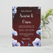 modern navy blue and burgundy wedding invitations 招待状 (スタンド正面)
