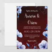 modern navy blue and burgundy wedding invitations 招待状 (正面/裏面)
