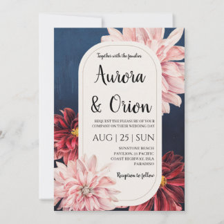 modern navy blue and burgundy wedding invitations 招待状