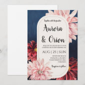 modern navy blue and burgundy wedding invitations 招待状 (正面/裏面)