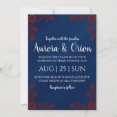 modern navy blue and burgundy wedding invitations 招待状 (正面)