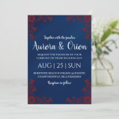 modern navy blue and burgundy wedding invitations 招待状 (スタンド正面)