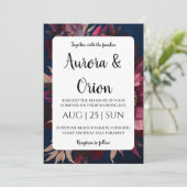 modern navy blue and burgundy wedding invitations 招待状 (スタンド正面)