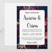 modern navy blue and burgundy wedding invitations 招待状 (正面/裏面)