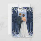 Modern Navy Blue and Gold QR Code Wedding RSVP Car (裏面)