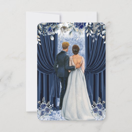 Modern Navy Blue and Gold QR Code Wedding RSVP Car (裏面)