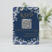 Modern Navy Blue and Gold QR Code Wedding RSVP Car (スタンド正面)