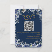 Modern Navy Blue and Gold QR Code Wedding RSVP Car (正面)