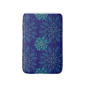 Modern Navy Blue and Green Floral Leaves Pattern バスマット (正面縦)