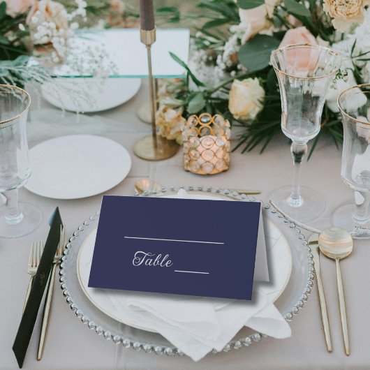 Modern Navy Blue and Silver Script Wedding  プレイスカード