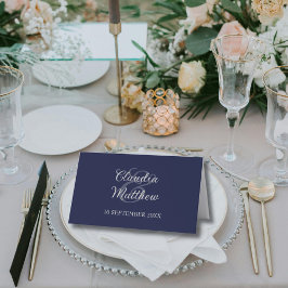 Modern Navy Blue and Silver Script Wedding  プレイスカード
