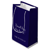 Modern Navy Blue and White Custom Pattern Design スモールペーパーバッグ (裏面アングル)