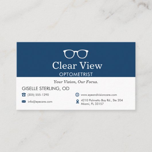 Modern Navy Blue Appointment Reminder Optometrist 予約カード (正面)