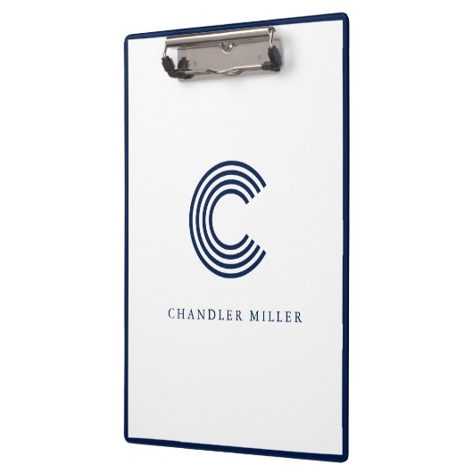 Modern Navy Blue Border Custom Stationery クリップボード (左)