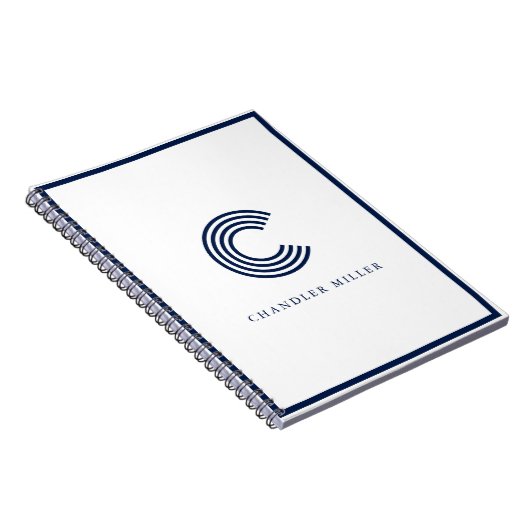 Modern Navy Blue Border Custom Stationery ノートブック (右側)