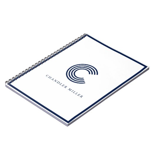 Modern Navy Blue Border Custom Stationery ノートブック (左側)