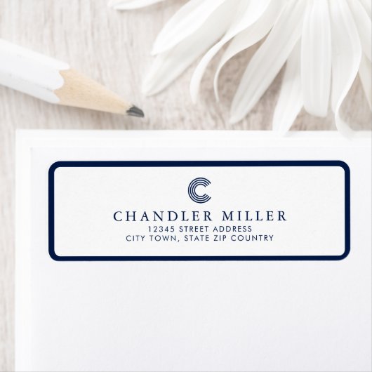 Modern Navy Blue Border Custom Stationery Address ラベル (インサイチュ)
