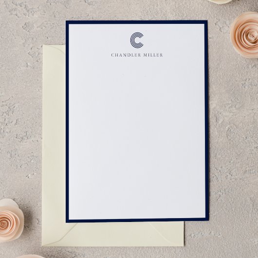 Modern Navy Blue Border Custom Stationery Vertical ノートカード