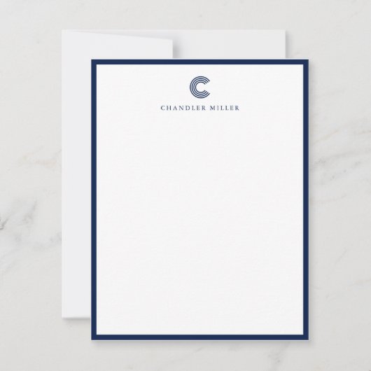 Modern Navy Blue Border Custom Stationery Vertical ノートカード (正面)