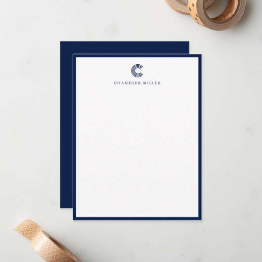 Modern Navy Blue Border Custom Stationery Vertical ノートカード (正面/裏面インサイチュ)