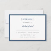 Modern Navy Blue Border Monogram Wedding 出欠カード (正面)