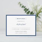 Modern Navy Blue Border Monogram Wedding 出欠カード (スタンド正面)