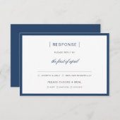 Modern Navy Blue Border Monogram Wedding 出欠カード (正面/裏面)